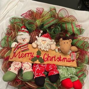 Festive Christmas Wreath with Santa, Snowman, and Reindeer